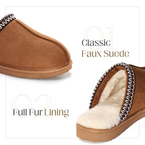 OOW Fuzzy Slippers for Women Cozy House Shoes Winter Warm Memory Foam Slipper for Indoor and Outdoor Faux Fur Mules Cute Fluffy Clogs Chestnut Size 9 - Image 4