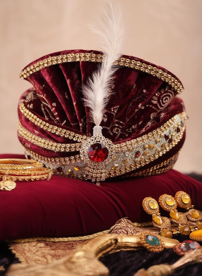 Mithila royal عمامة أطفال لحفلات الزفاف | عمامة للأطفال | عمامة شاروالا ملكية جاهزة | عمامة زفاف هندية تقليدية للأعمار من 2 إلى 10 سنوات | إكسسوار احتفالي ومناسبات الزفاف (لون عنابي فاتح) - Image 5