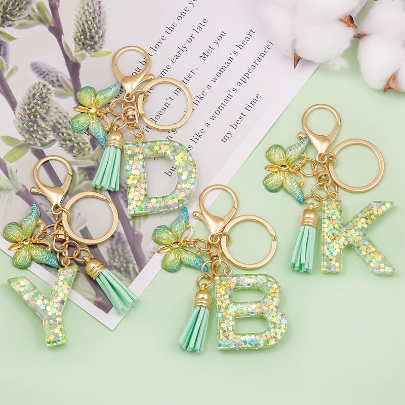 OKAICEN Fashion Alphabet Initial Letter Keychain Tassel Butterfly Pendant Key Ring for Purse Handbags Women Girl - Image 3