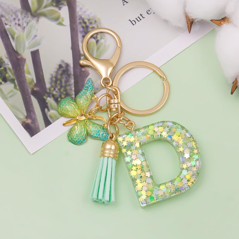 OKAICEN Fashion Alphabet Initial Letter Keychain Tassel Butterfly Pendant Key Ring for Purse Handbags Women Girl - Image 2