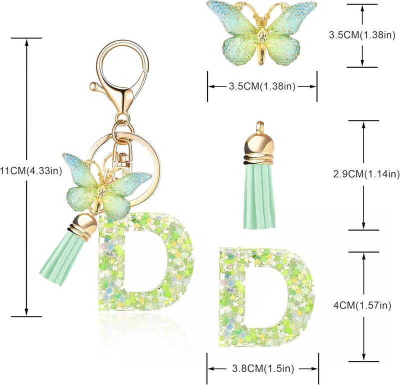 OKAICEN Fashion Alphabet Initial Letter Keychain Tassel Butterfly Pendant Key Ring for Purse Handbags Women Girl - Image 1