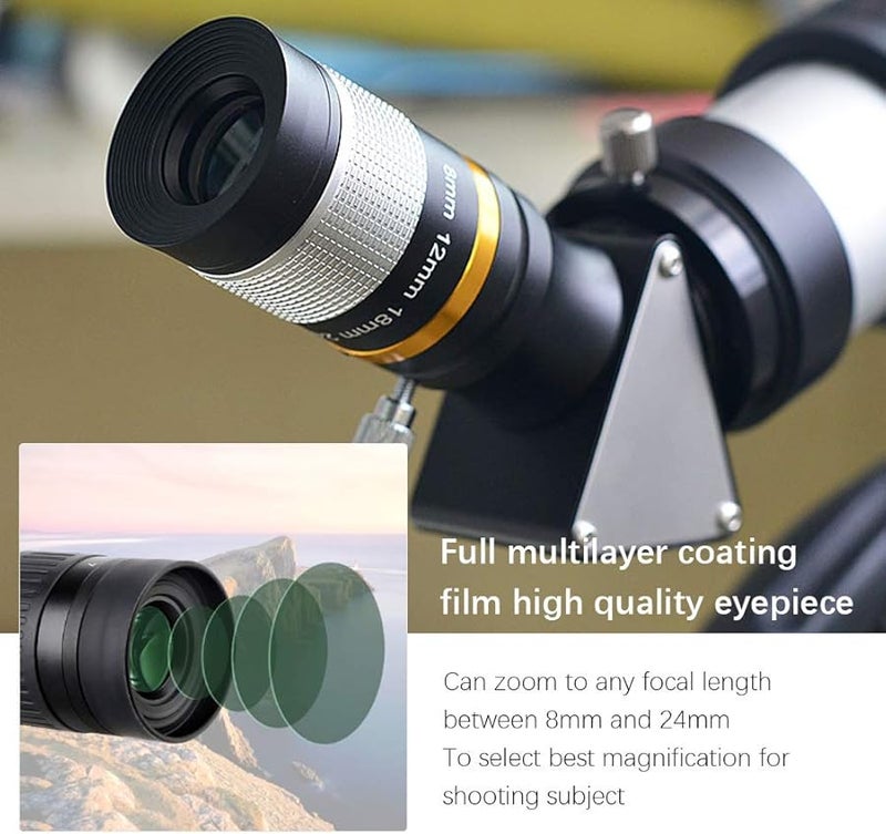 Astronomical Telescope with 1.25 Inch 8mm to 24mm Continuous Zoom Eyepiece Black - Image 5
