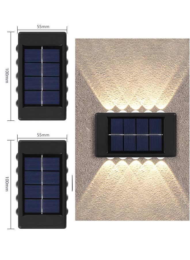 VIUAUAX قطعتان من مصابيح سياج الطاقة الشمسية، مصابيح حائط LED خارجية تعمل بالطاقة الشمسية، إضاءة ليلية آمنة مقاومة للماء للمسار والشرفة والفناء والجراج والحديقة والسياج والممر وممر السيارات - إضاءة تخييم خارجية مع 10 مصابيح LED، إضاءة بألوان دافئة للفناء والشارع والمناظر الطبيعية وديكور الحديقة - Image 1