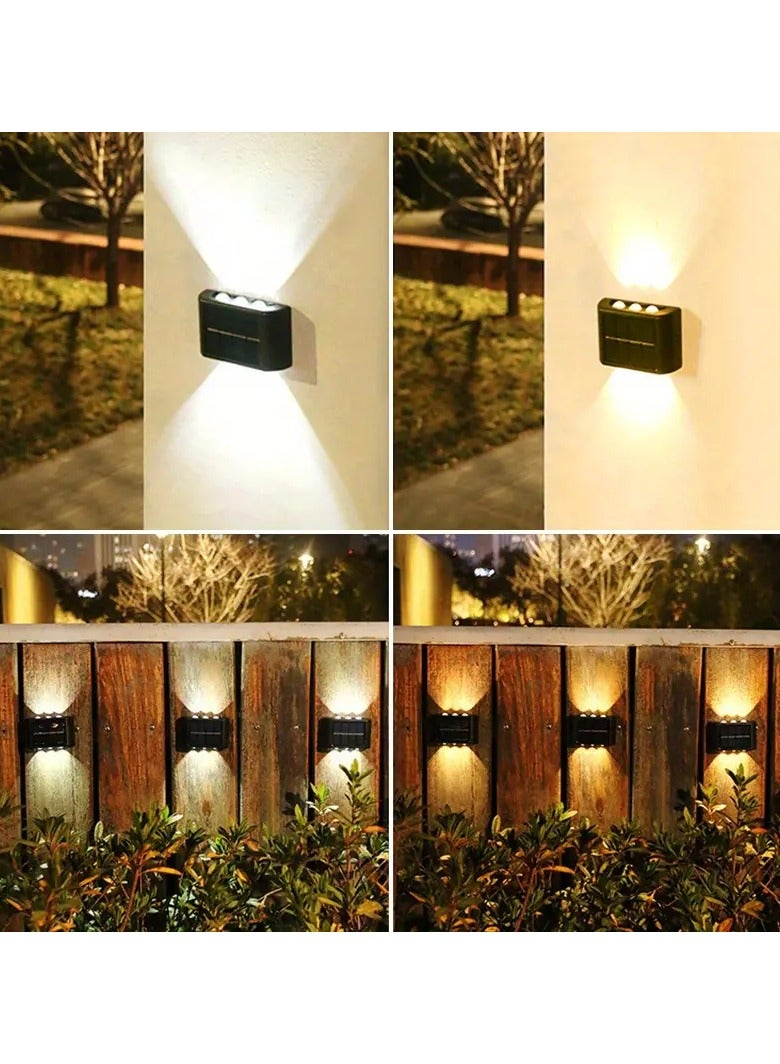 VIUAUAX قطعتان من مصابيح سياج الطاقة الشمسية، مصابيح حائط LED خارجية تعمل بالطاقة الشمسية، إضاءة ليلية آمنة مقاومة للماء للمسار والشرفة والفناء والجراج والحديقة والسياج والممر وممر السيارات - إضاءة تخييم خارجية مع 10 مصابيح LED، إضاءة بألوان دافئة للفناء والشارع والمناظر الطبيعية وديكور الحديقة - Image 2