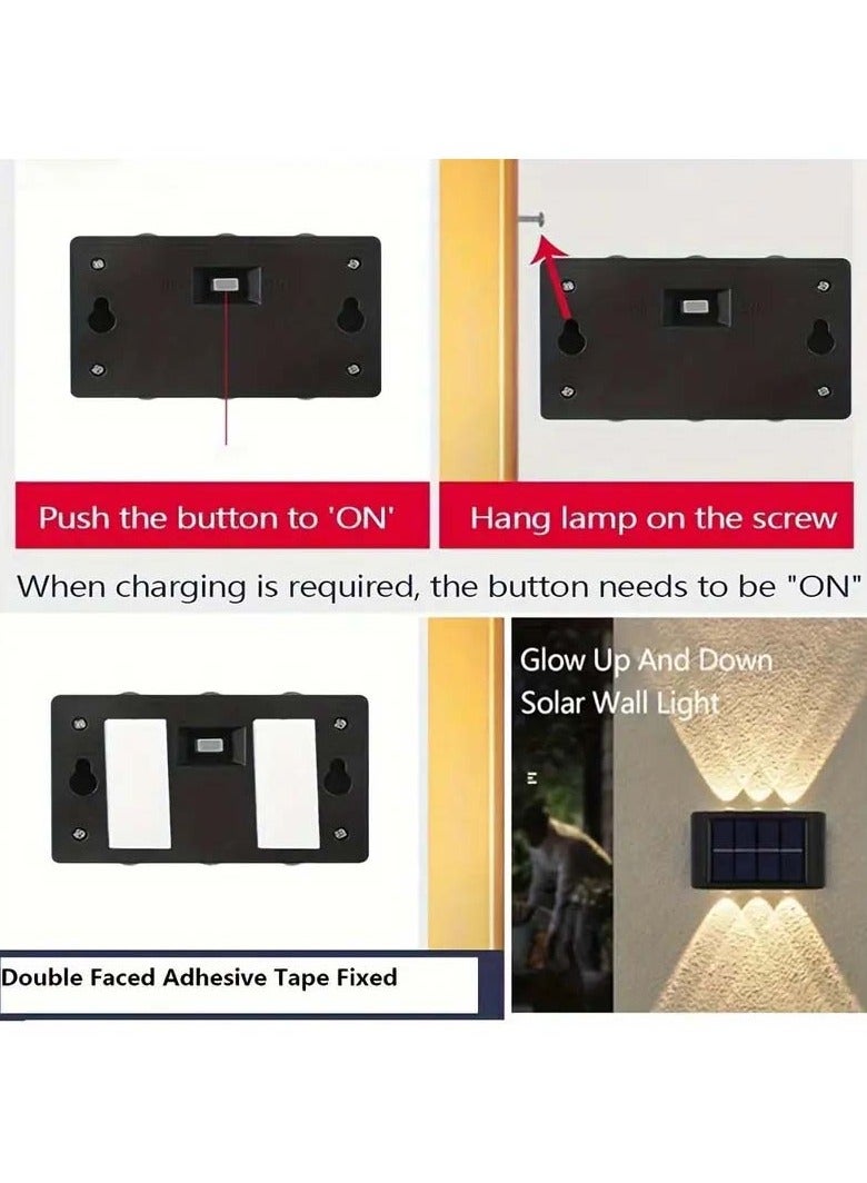 VIUAUAX قطعتان من مصابيح سياج الطاقة الشمسية، مصابيح حائط LED خارجية تعمل بالطاقة الشمسية، إضاءة ليلية آمنة مقاومة للماء للمسار والشرفة والفناء والجراج والحديقة والسياج والممر وممر السيارات - إضاءة تخييم خارجية مع 10 مصابيح LED، إضاءة بألوان دافئة للفناء والشارع والمناظر الطبيعية وديكور الحديقة - Image 4