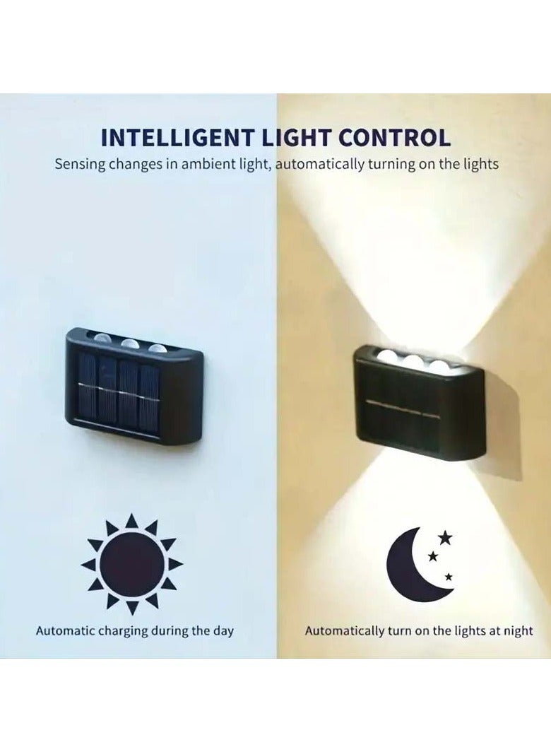 VIUAUAX قطعتان من مصابيح سياج الطاقة الشمسية، مصابيح حائط LED خارجية تعمل بالطاقة الشمسية، إضاءة ليلية آمنة مقاومة للماء للمسار والشرفة والفناء والجراج والحديقة والسياج والممر وممر السيارات - إضاءة تخييم خارجية مع 10 مصابيح LED، إضاءة بألوان دافئة للفناء والشارع والمناظر الطبيعية وديكور الحديقة - Image 5
