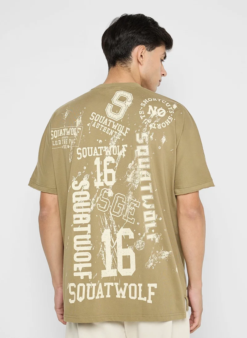 SQUATWOLF Golden Era Oversized Distressed Multi Logo Tee