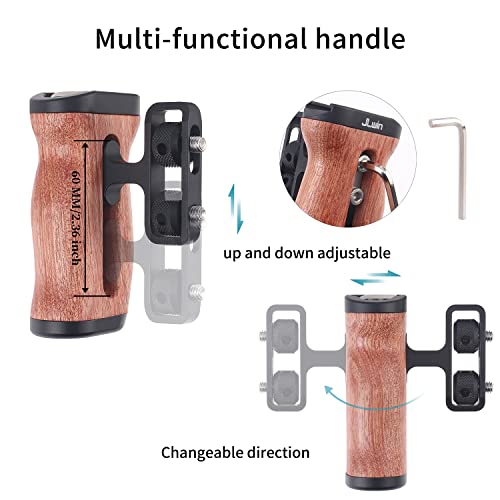 FOEASY Foto4easy Universal Camera Wooden Side Handle,Adjustable Up and Down Side Handle Grip with 1/4"-20 Screw Hole and Cold Shoe Mount for DSLR Camera Cage and Camnera Accessories - Image 2