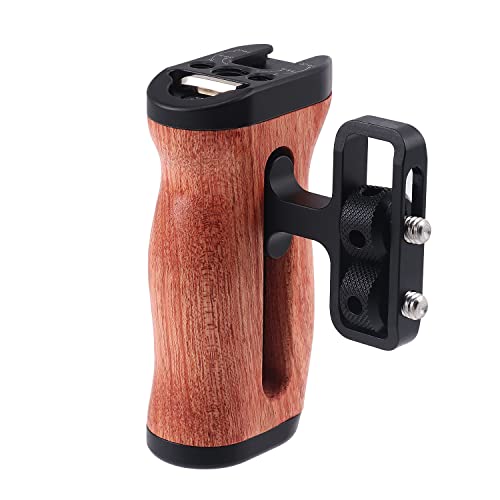 FOEASY Foto4easy Universal Camera Wooden Side Handle,Adjustable Up and Down Side Handle Grip with 1/4"-20 Screw Hole and Cold Shoe Mount for DSLR Camera Cage and Camnera Accessories - Image 1