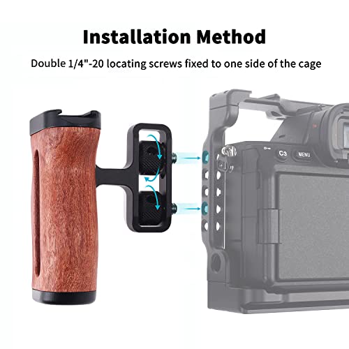 FOEASY Foto4easy Universal Camera Wooden Side Handle,Adjustable Up and Down Side Handle Grip with 1/4"-20 Screw Hole and Cold Shoe Mount for DSLR Camera Cage and Camnera Accessories - Image 4