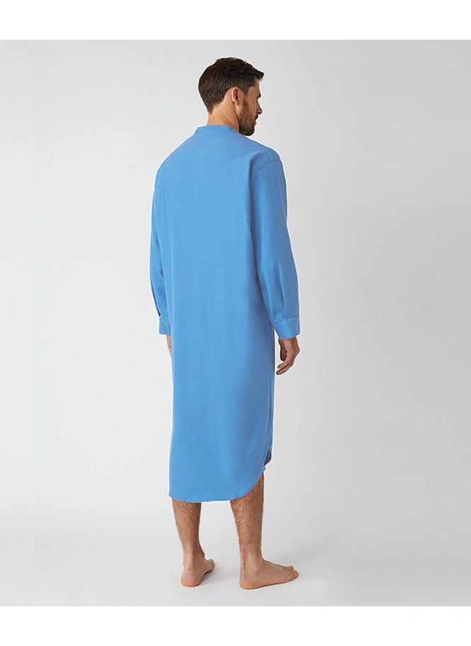 NIBEMINENT Fashion Muslim Men's Robe Long Sleeve Button Solid Color Printed Shirt  - Image 3