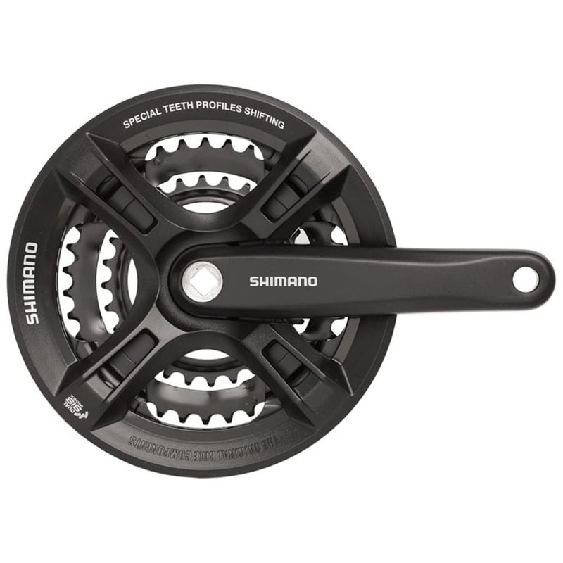 SHIMANO مجموعة الكرنك شيمانو ألتوس FC-M311 - 170 مم، 7/8 سرعات، 42/32/22t، ملحومة، واجهة عمود مربع JIS، أسود، مع واقي سلسلة - Image 1