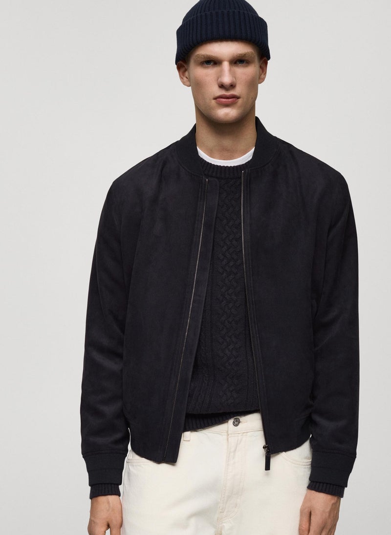 Mango Man Suede-Effect Bomber Jacket  - Image 1