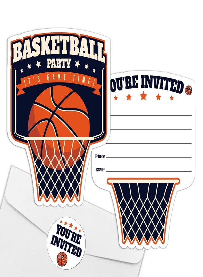 REWIDPARTY Basketball Party Invitations with Envelopes & Stickers（Set of 15） Basketball Birthday Party Shaped Fill-in Invitations Basketball Game Invite Card Basketball Party Supplies for Kids Adults - Image 1