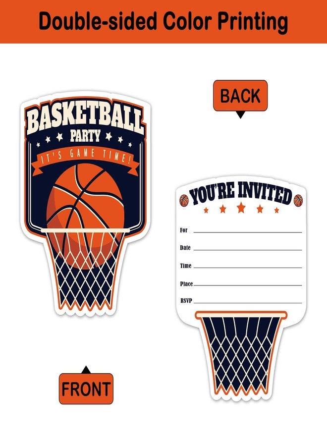 REWIDPARTY Basketball Party Invitations with Envelopes & Stickers（Set of 15） Basketball Birthday Party Shaped Fill-in Invitations Basketball Game Invite Card Basketball Party Supplies for Kids Adults - Image 2