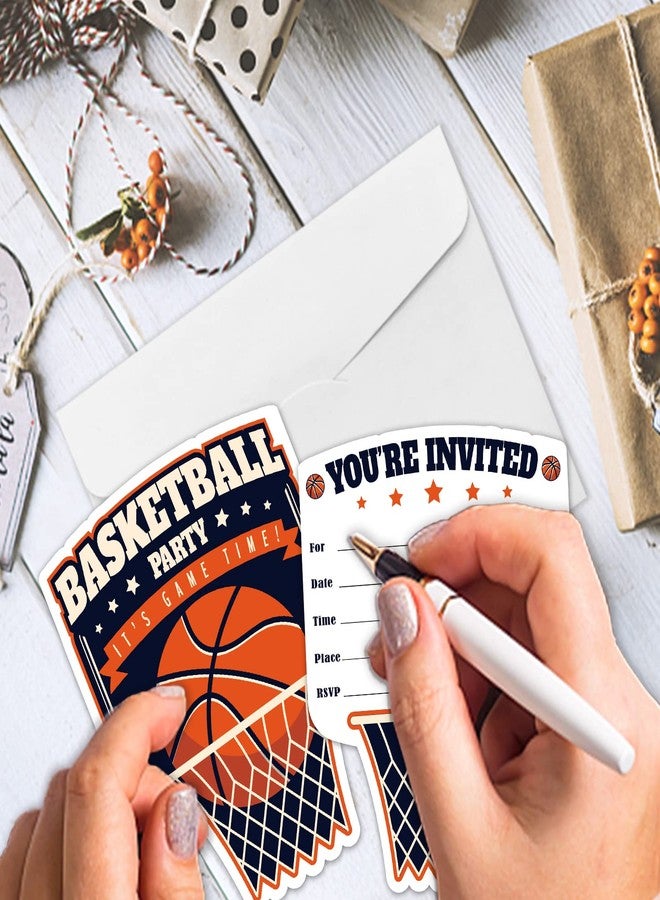 REWIDPARTY Basketball Party Invitations with Envelopes & Stickers（Set of 15） Basketball Birthday Party Shaped Fill-in Invitations Basketball Game Invite Card Basketball Party Supplies for Kids Adults - Image 5