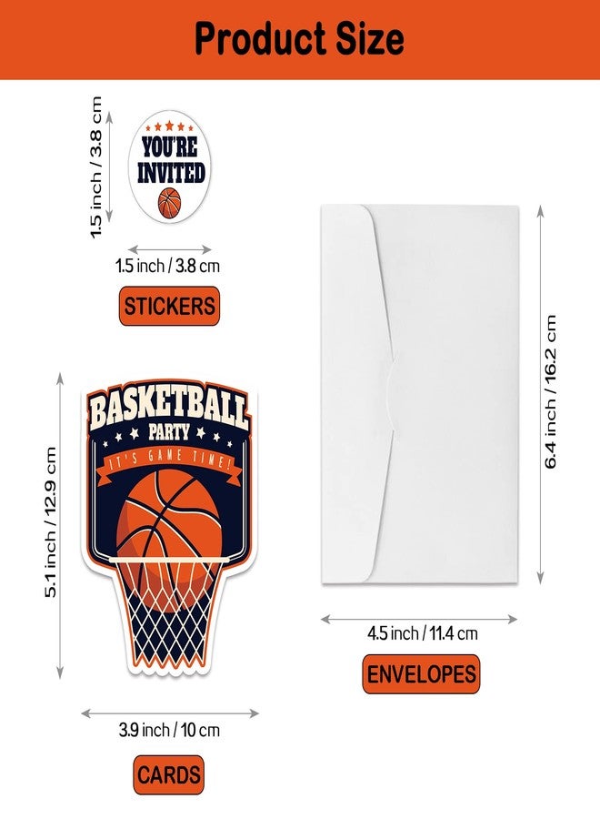 REWIDPARTY Basketball Party Invitations with Envelopes & Stickers（Set of 15） Basketball Birthday Party Shaped Fill-in Invitations Basketball Game Invite Card Basketball Party Supplies for Kids Adults - Image 3