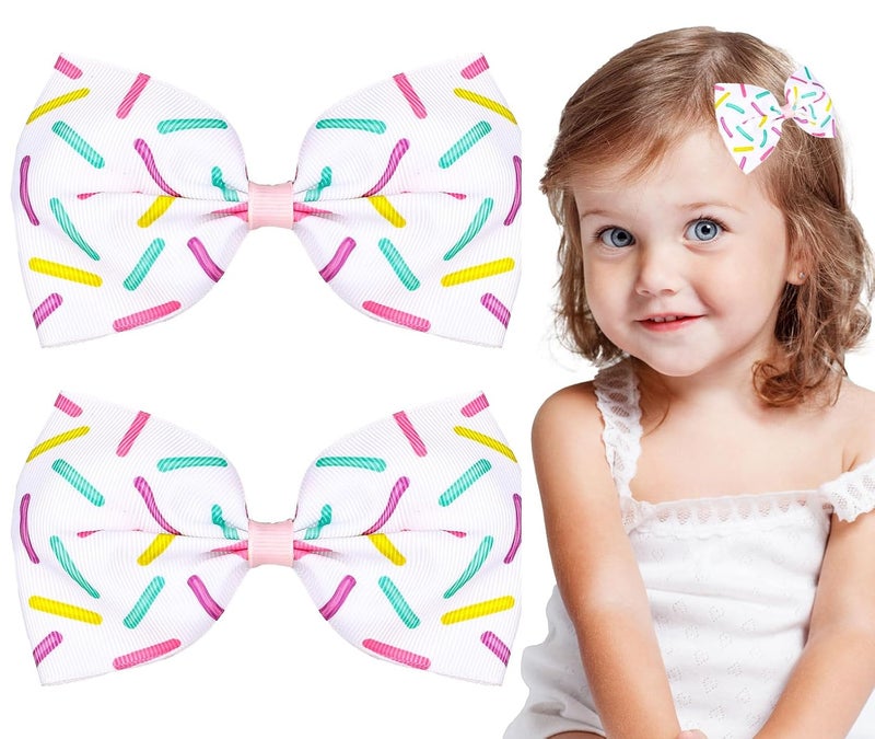 Whaline 2Pcs Ice Cream Sprinkles Bow Hair Clips Pastel Cake Donut Sprinkles Ribbon Hair Bow Barrette Summer Confetti Hairgrips for Women Birthday Party Supplies