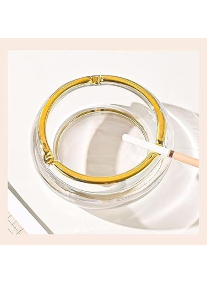 Large, transparent, gold, elegant, windproof crystal glass ashtray with 3 grooves, a modern decorative ashtray for home, office, hotel, and living room, elegant glass (design 2) - Image 5