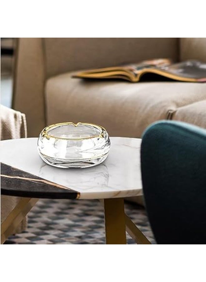 Large, transparent, gold, elegant, windproof crystal glass ashtray with 3 grooves, a modern decorative ashtray for home, office, hotel, and living room, elegant glass (design 2) - Image 4