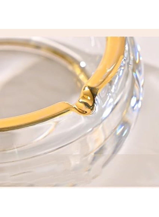 Large, transparent, gold, elegant, windproof crystal glass ashtray with 3 grooves, a modern decorative ashtray for home, office, hotel, and living room, elegant glass (design 2) - Image 3