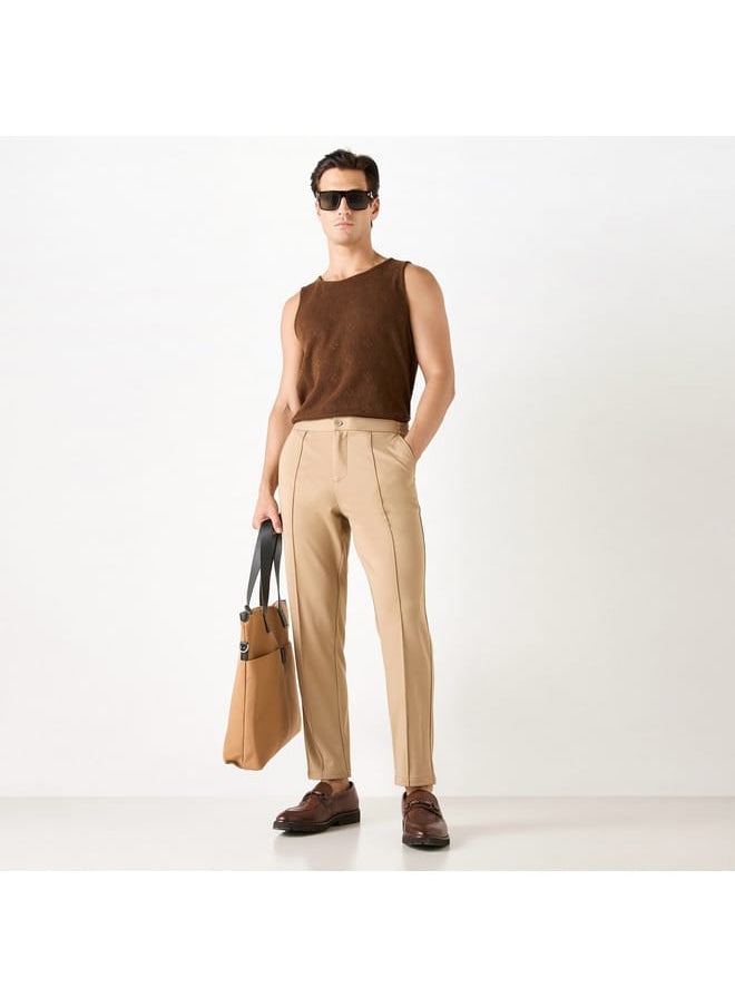 Iconic Iconic Solid Slim Fit Trousers with Pockets  - Image 2
