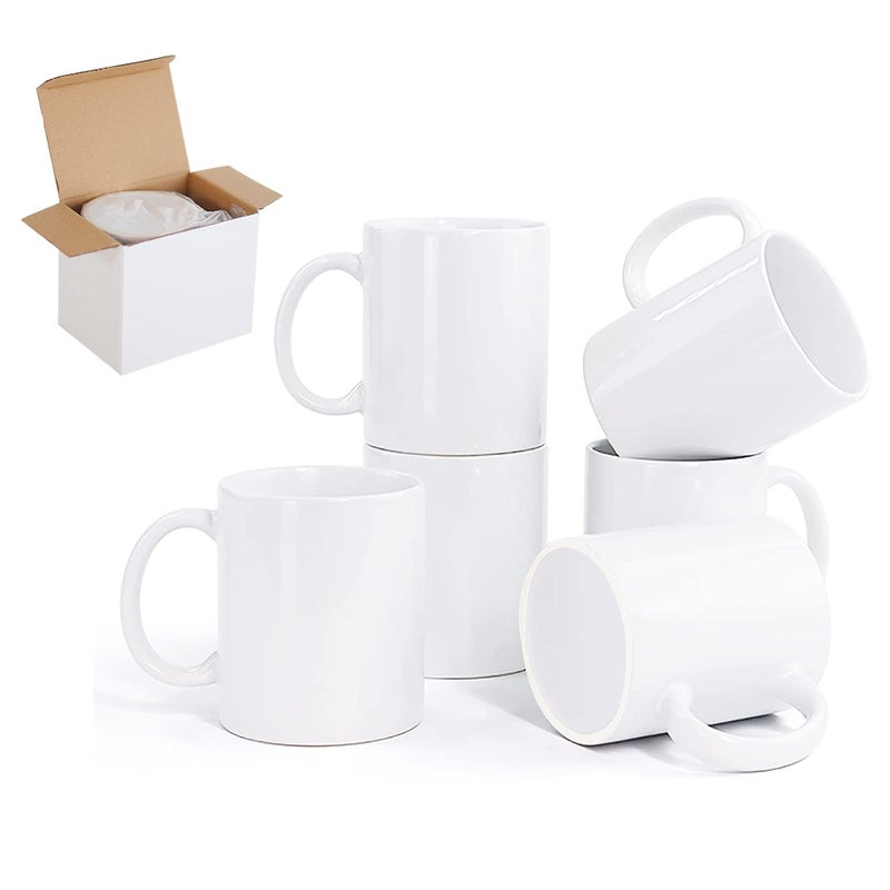 Holywarm Sublimation Mugs White Coffee Mugs 11oz Sublimation Coffee Mugs AAA Coating Ceramic Mugs with Large Handle Sublimation Blanks White Mugs Coffee Mug Set with Gift BoxesSet of 6 - Image 1