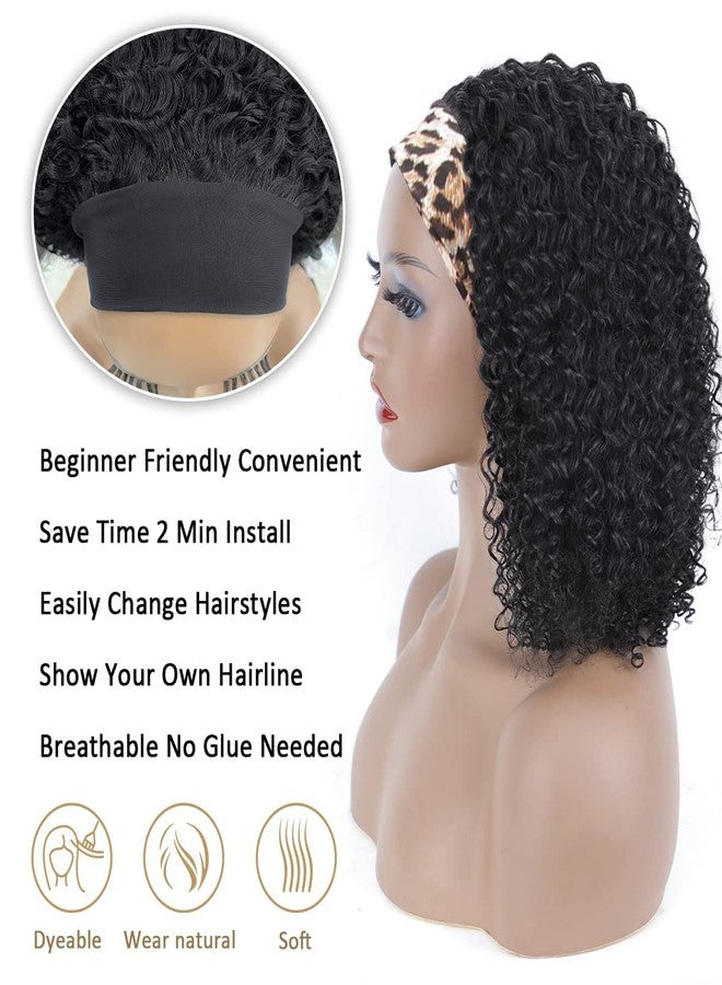 AISI Headband Wig Human Hair Curly Wave Headband Wigs for Black Women Brazilian None Lace Front Wigs Glueless Deep Wave 12 Inch Human Hair Natural Black Headband Wig (150% Density) - Image 3