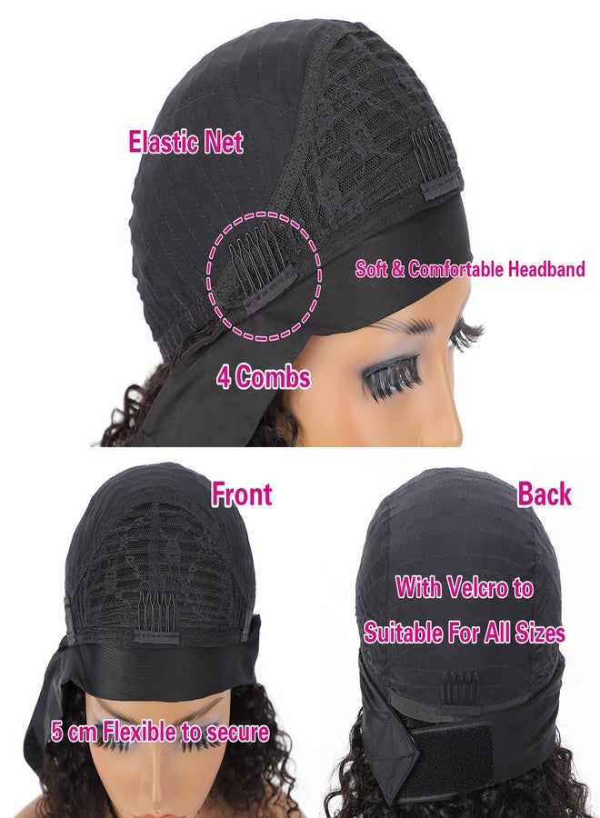 AISI Headband Wig Human Hair Curly Wave Headband Wigs for Black Women Brazilian None Lace Front Wigs Glueless Deep Wave 12 Inch Human Hair Natural Black Headband Wig (150% Density) - Image 4