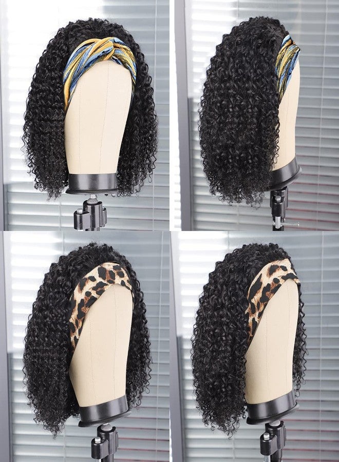 AISI Headband Wig Human Hair Curly Wave Headband Wigs for Black Women Brazilian None Lace Front Wigs Glueless Deep Wave 12 Inch Human Hair Natural Black Headband Wig (150% Density) - Image 2