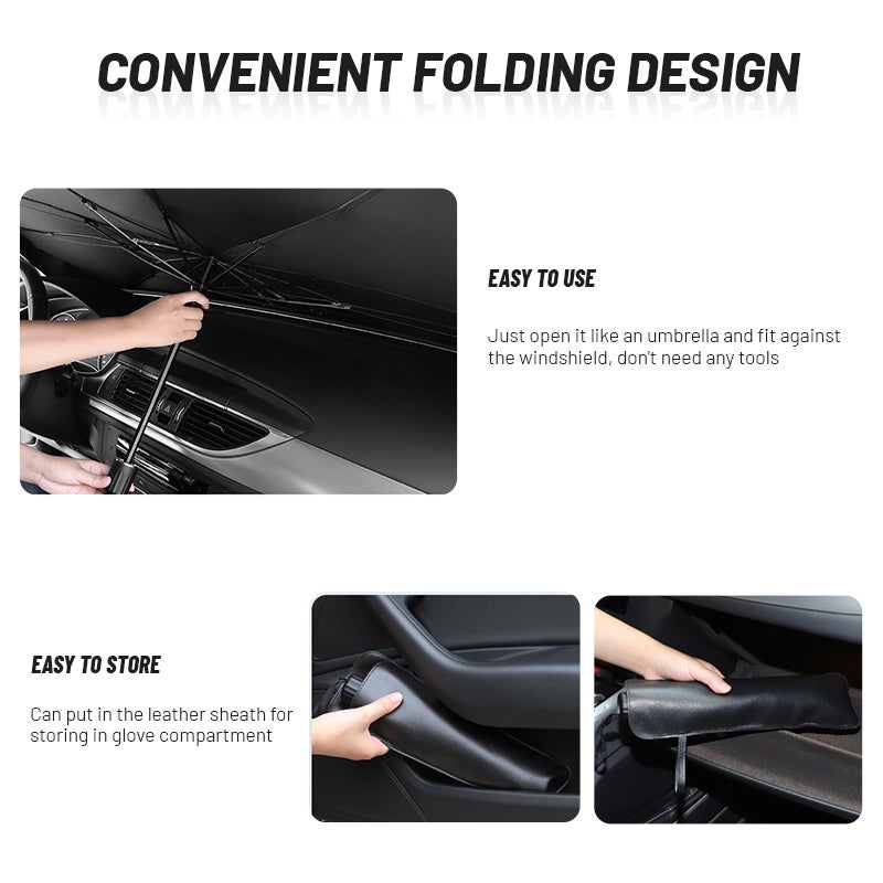 Large Silver Car Windshield Sun Shade - High-Quality Durable Heat-Resistant Material, Instant Install Foldable Design With Leather Sheath for Most Sedan Truck Van Drivers - Image 4