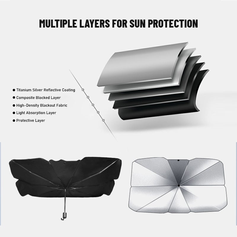 Large Silver Car Windshield Sun Shade - High-Quality Durable Heat-Resistant Material, Instant Install Foldable Design With Leather Sheath for Most Sedan Truck Van Drivers - Image 2