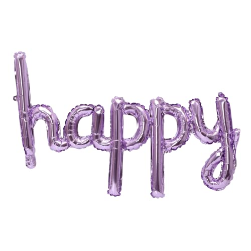 YPSelected Happy Birthday Balloons 16 Inch Hanging 3D Birthday Banner Silver Foil Cursive Script for Kids and Adults Birthday Party Decorations Supplies Purple - Image 5
