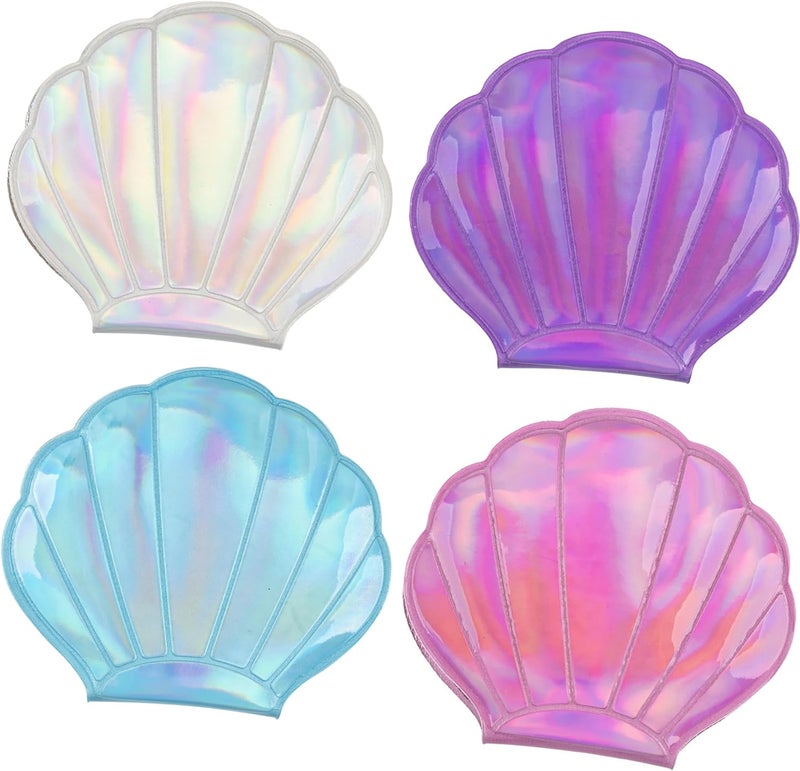 Framendino, 4 Pack Portable Glitter Shell Shape Mirror Foldable Travel Makeup Cute Double-Sided Magnification Small Compact Seashell Mini Handhold for Women