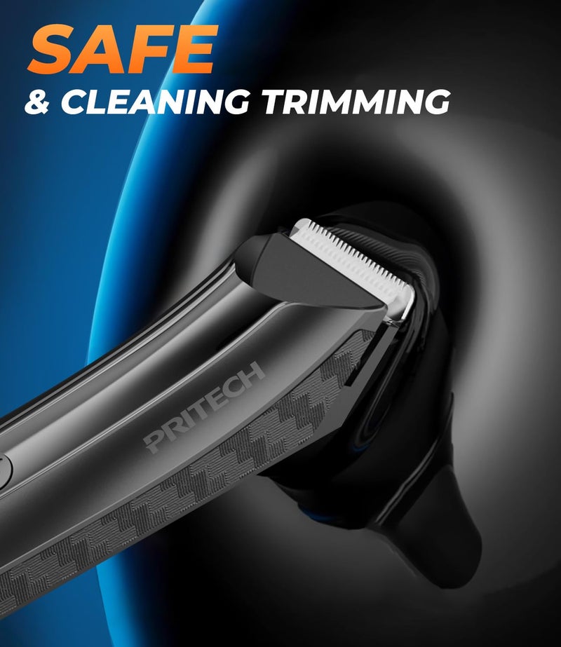 pritech Body Hair Trimmer for Men Pubic Hair Trimmer - Wet/Dry Ball Trimmer with Ceramic Blade, Rechargeable Body Shaver for Men with Refill Base - Image 4