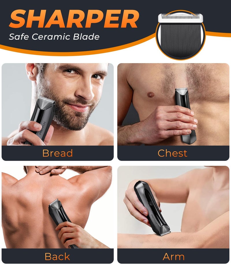 pritech Body Hair Trimmer for Men Pubic Hair Trimmer - Wet/Dry Ball Trimmer with Ceramic Blade, Rechargeable Body Shaver for Men with Refill Base - Image 2