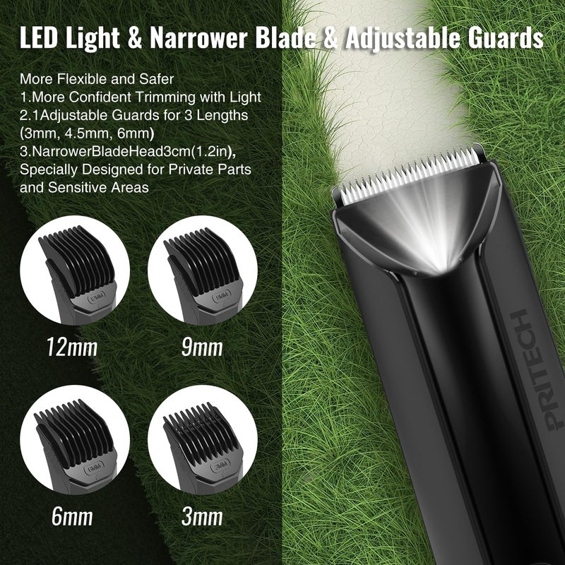 pritech Body Hair Trimmer for Men Pubic Hair Trimmer - Wet/Dry Ball Trimmer with Ceramic Blade, Rechargeable Body Shaver for Men with Refill Base - Image 5