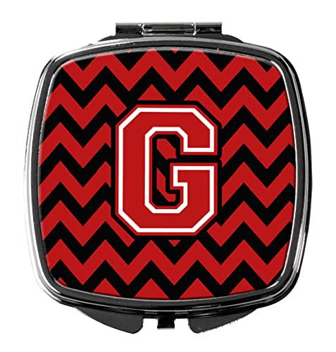 Caroline's Treasures CJ1047-GSCM Letter G Chevron Black and Red Compact Mirror Decorative Travel Makeup Mirror for Women Girls Gifts Pocket Makeup Mirror Folding Handheld - Image 1