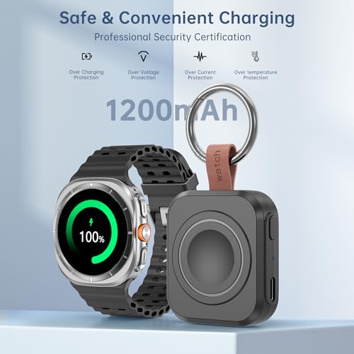 ACEQINGSE for Samsung Galaxy Watch Charger,1200mAh Portable Charger for Samsung Galaxy Watch 8/8 Classic/7/Ultra/6/6 Classic/5/5 Pro/4/3,Active 2/1 (Black) - Image 3