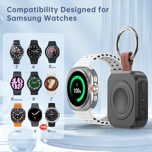 ACEQINGSE for Samsung Galaxy Watch Charger,1200mAh Portable Charger for Samsung Galaxy Watch 8/8 Classic/7/Ultra/6/6 Classic/5/5 Pro/4/3,Active 2/1 (Black) - Image 2