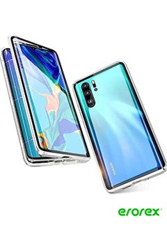 Case for Huawei P30 Pro, Magnetic Adsorption Metal Bumper Frame with Transparent 9H Tempered Glass Full Screen Front and Back Cover 360 Degrees Protection Ultra Slim Case Cover (P30 PRO SILVER)