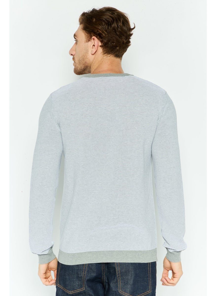 TRUSSARDI JEANS Men Crew Neck Long Sleeve Textured Sweater, Light Grey  - Image 4