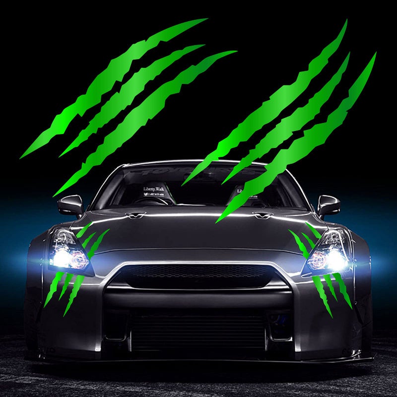 HungMieh 2PCS Claw Mark Car Decak Car Headlight Decal158 Inch Monster Claw Scratch Stripe Stickers for Dodge ChallengerCharger Gloss Chrome Green - Image 3