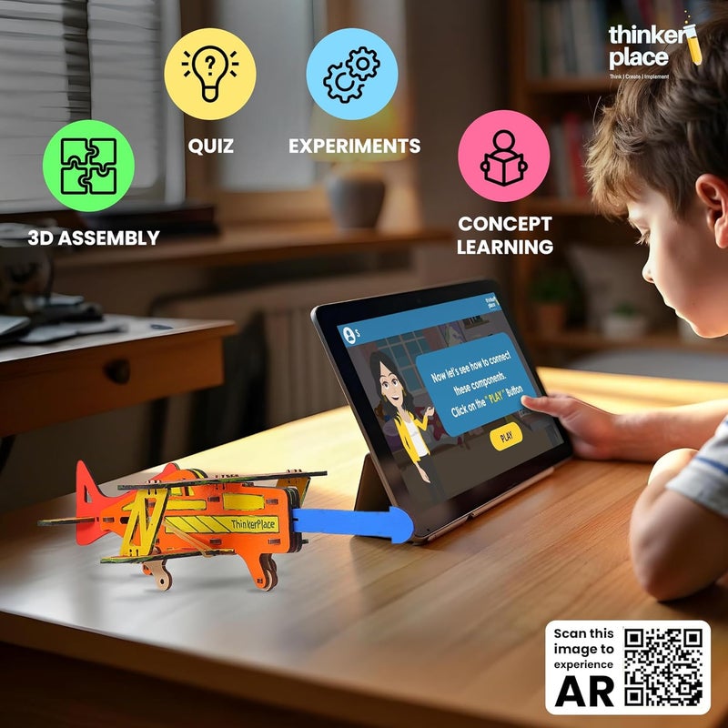 ThinkerPlace Fighter Plane for Kids | Build, Color & Play with a Working Fighter Plane | STEM Educational Toy for Kids Age 6, 7, 8+ Years | Science & Learning Toy - Image 5