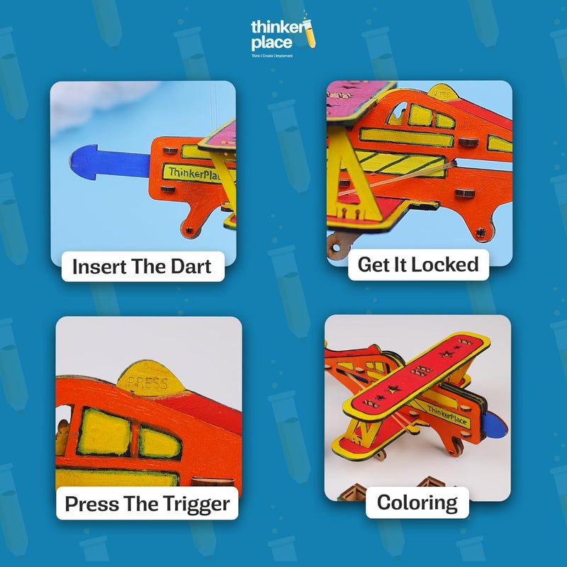 ThinkerPlace Fighter Plane for Kids | Build, Color & Play with a Working Fighter Plane | STEM Educational Toy for Kids Age 6, 7, 8+ Years | Science & Learning Toy - Image 2