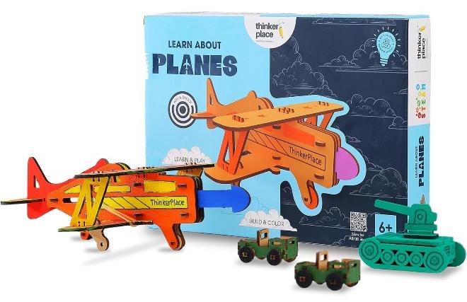 ThinkerPlace Fighter Plane for Kids | Build, Color & Play with a Working Fighter Plane | STEM Educational Toy for Kids Age 6, 7, 8+ Years | Science & Learning Toy - Image 1