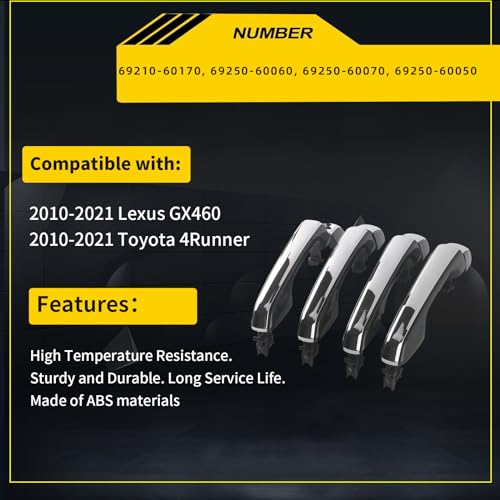 HLBTK 69210-60170 Exterior Door Handles - Front Rear Left Right Side Compatible with 2010-2021 Lexus GX460 Toyota 4Runner Replace# 69250-60060 Set of 4 (Chrome Finish, Replacement Part) - Image 3