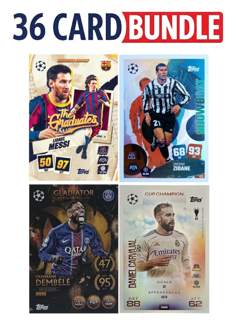 Topps Match Attax 25/26 - Super Rare 36-Card Bundle including Messi, Zidane + Bonus Football Cards - Image 1