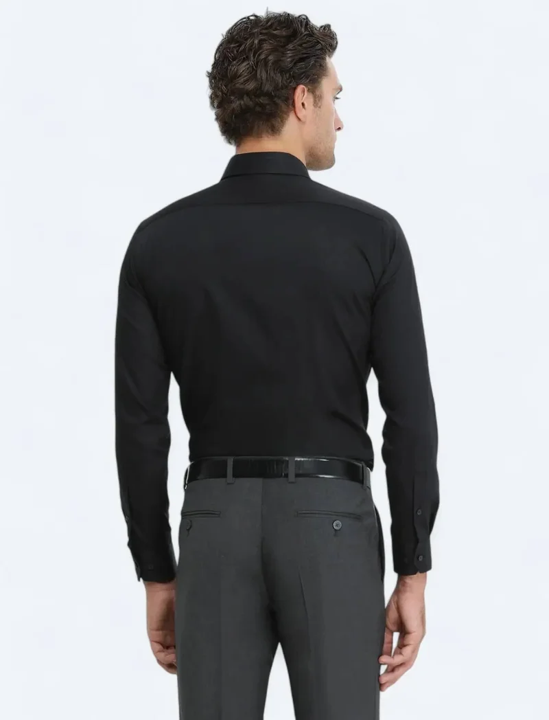 Kip Black Plain Slim Fit Woven Classic 100% Cotton Shirt