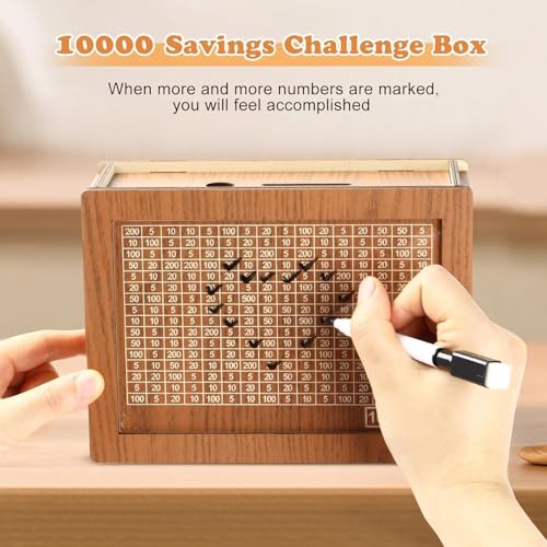 STOFFIER GARTEN Wooden Piggy Bank for Kids & Adults, Coin Box with Numbered Design, Durable Chandan Wood Savings Box, Smart Money Bank, Mini Wooden Donation Box for Home or Gifting - Image 3